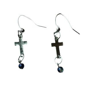 Handmade Cross Earrings w/ Blue beads